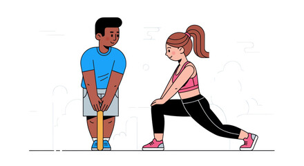 Fitness Duo: Preparing And Stretching Together For A Perfect Workout Session