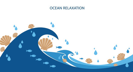 Ocean Relaxation illustration: Dive into serenity with this illustration, featuring the ocean's tranquil rhythm with swirling waves. This piece embodies the essence of peace and relaxation.