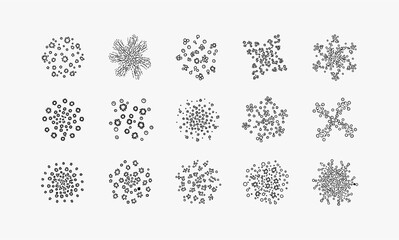 Collection of Diverse Snowflake Illustrations in Black and White.