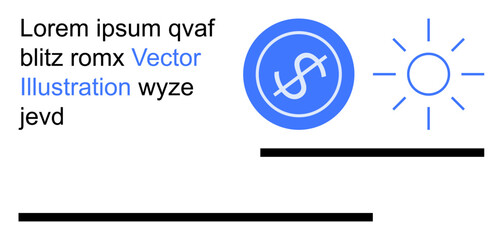 Financial growth, investment, economy, minimalist design, creativity, modern aesthetics. A dollar symbol in a blue circle and a sun icon. Financial growth and investment