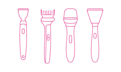 Four different designs of an ultrasonic skin scrubber spatula illustrated in vector format.

