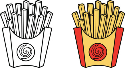 Fast Food, Potato Sticks, and Snacks for Menu or Coloring Book Design.