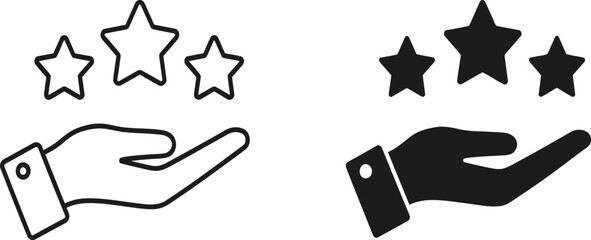 Hand holding three stars, representing excellent service or high rating
