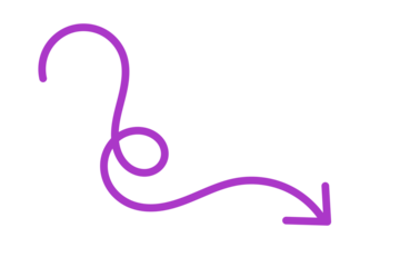 Purple hand-drawn curly arrow