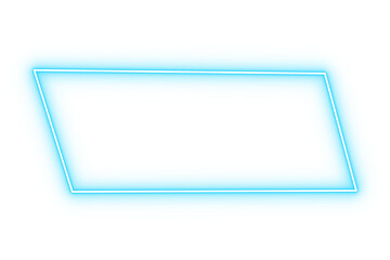 Neon cyan glowing slanted rectangle frame isolated on transparent background
