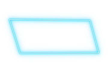 Neon cyan glowing slanted rectangle frame isolated on transparent background