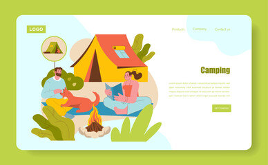 Family Camping by Campfire Vector Illustration
