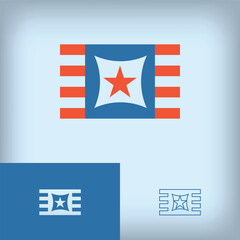 Linear star rocket emblem logo. Unique design with color gradients. Ready-to-use template for both flat and linear styles.