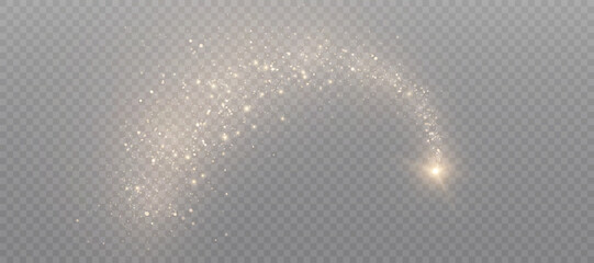 Obraz premium Golden magic comet light effect with lots of sparkling bokke and shimmering light effects. Magic golden wind for web design and fairytale decoration. vector 