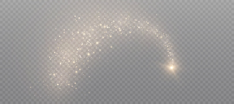 Golden magic comet light effect with lots of sparkling bokke and shimmering light effects. Magic golden wind for web design and fairytale decoration. vector	
