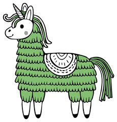 Obraz premium Cute Green Unicorn Pinata Illustration Design For Celebrations and Party Fun