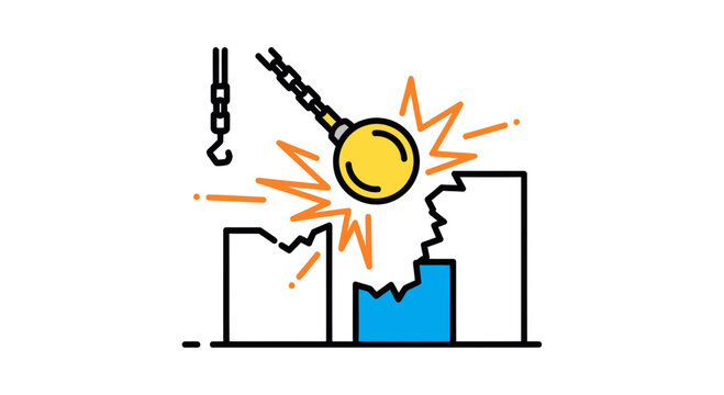 Demolition Icon Depicting Destruction with a Wrecking Ball Hitting a Target Block Structure