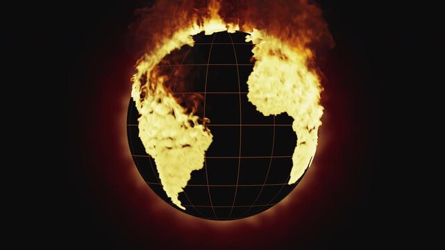 Earth Planet Burning in Fire and Global Warming Crisis Concept