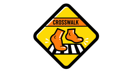 Crosswalk Safety Sign Illustrated With Stylish Footprints Walking On the Road