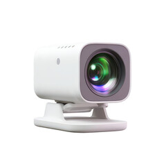 Modern white portable mini projector with stand Isolated on transparent background