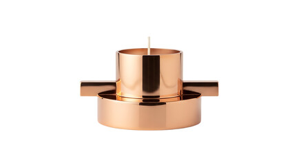 Modern copper candle holder with a minimalist cylindrical design and horizontal bars metal