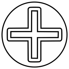 Fototapeta premium Black outline cross symbol inside a white circle, simple graphic