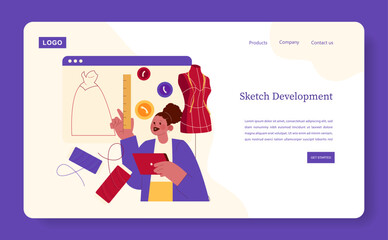 Fashion Design Sketching on Tablet Vector Illustration