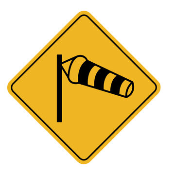 road sign icon, heavy crosswinds in area warning on yellow rhombus. board.suitable for poster use and web icon