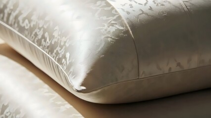 Luxury ivory silk jacquard pillowcase close-up for skin friendly bedding and modern bedroom decor