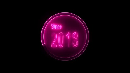 Since 2018 neon line text. Abstract 2018 neon text animation ,For neon color Glowing neon number text background 4k video animation with neon circle animation.