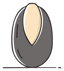Fototapeta premium Stylized illustration of a single, unpeeled pistachio nut with a visible inner kernel.