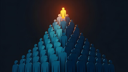 Golden leader stands out at the top of a pyramid of people