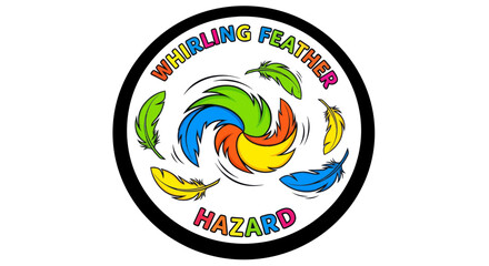 Obraz premium Colorful Whirling Feather Hazard Sign: Unique Design with Vivid Imagery for Creative Projects