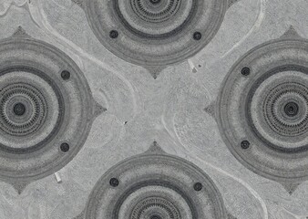 Detailed Monochromatic Stipple Mandala Design with Rhythmic Circular Arcs Fine Tonal Texture Wallpaper