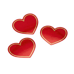 Three Red Heart Stickers With Gold Outline Isolated