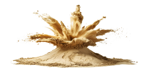Explosion of sand and dust particles isolated on white background