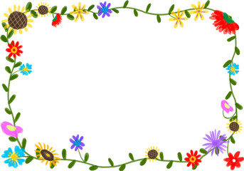 Hand Drawn Colorful Flower Frame Border | Floral Decoration PNG