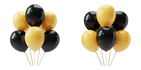 Two bunches of yellow and black balloons isolated on white background