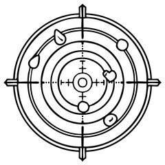 Abstract target with circles, crosshair and nature icons - Illustration of focus, ecology, protection and precision concept.