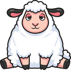 Cartoon sheep sitting with relaxed expression, cute farm animal character for kids, education, stickers, humor - flat vector illustration