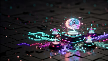 Ai brain on digital circuit board, technology and data concept