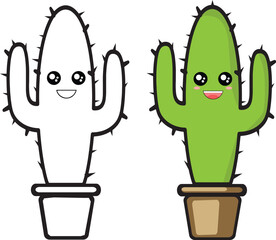 cute Cactus icon logo vector symbol sign in clean line art style for nature desert plant and botanical themes