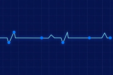 Blue electrocardiogram line graph on dark blue grid background heart pulse