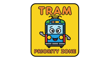Fototapeta premium Cheerful Tram Car Icon Signifying Priority Area Symbolizing Public Transport and Travel