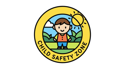 Fototapeta premium Child Safety Zone Emblem Featuring an Illustrated Kid in a Welcoming Environment