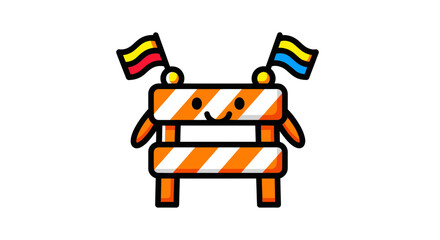 Charming Road Barrier Cartoon Character With Smiling Face And Flags Design