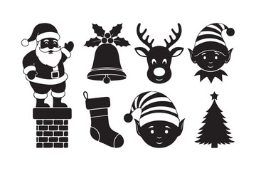 Christmas icons silhouette collection featuring santa claus and festive characters