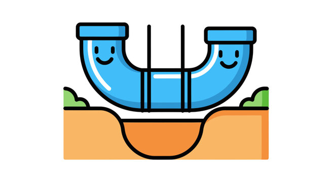 Cheerful Blue Piping Section Over Simplified Earth Illustration in Vector Style