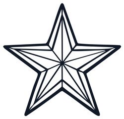 Obraz premium Black outline five pointed star icon with geometric facets vector line art illustration