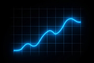 Glowing blue line graph on black grid background neon