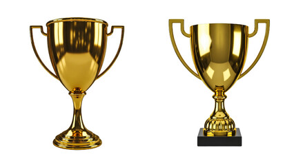 Two golden trophies on transparent background
