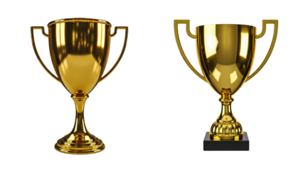 Two golden trophies on transparent background