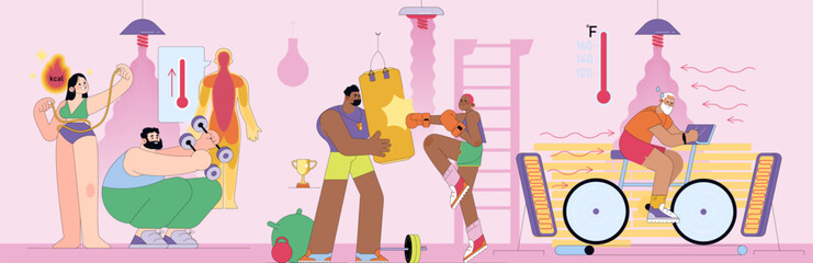 Fitness Activities Vector Illustration with Diverse Exercises