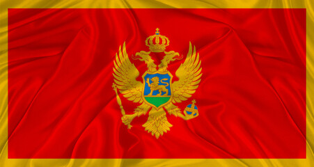 Montenegrin flag with fabric texture. Realistic flag of Montenegro waving, National flag