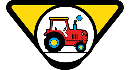 Naklejka premium Cartoon Tractor Displayed Within a Yellow Warning Sign on White Background